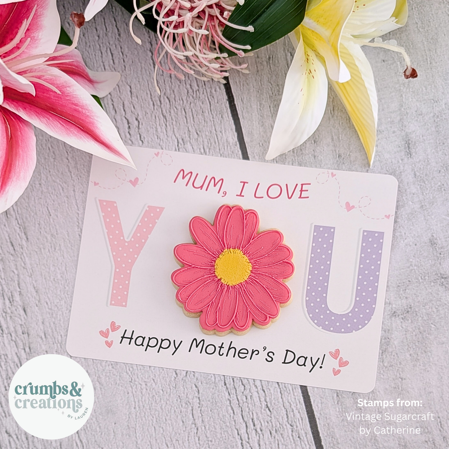 [Food Safe] Mum, I Love YOU - Pink Dot Pattern - Double Sided Designs - Horizontal Cookie Cards - 25 Pack