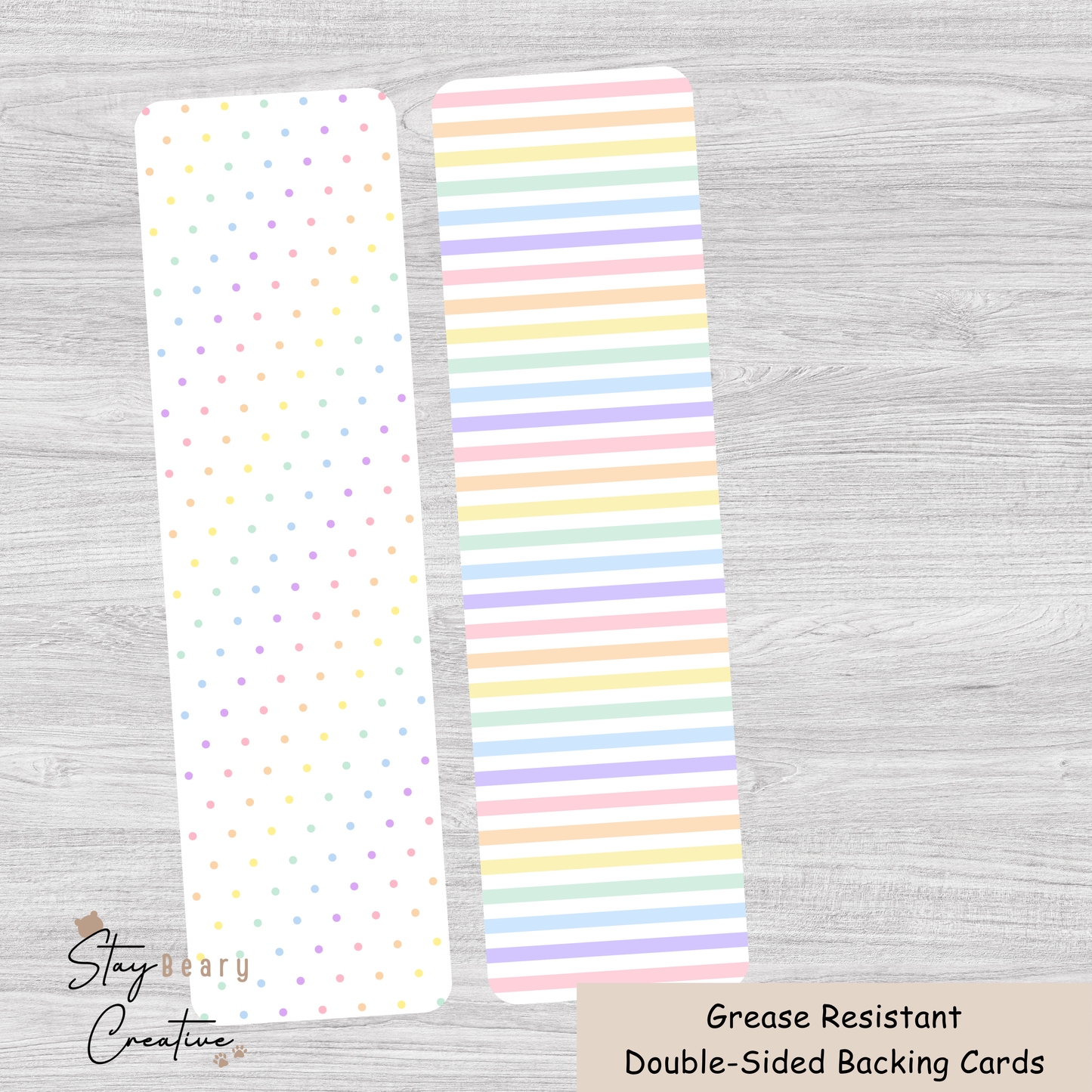 [Food Safe] Pastel Stripes or Dots - Double Sided Designs - Long Backing Cards - 25 Pack