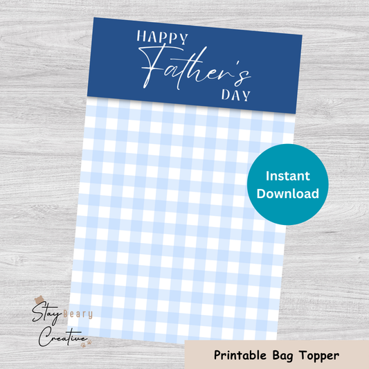 [DIGITAL] Happy Father's Day - Blue Gingham - Double Sided Designs - Folded Bag Toppers