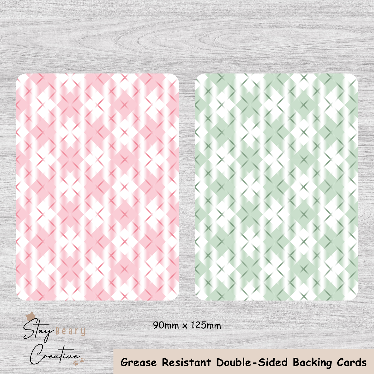 [Food Safe] Light Coral or Green Tartan - Double Sided Designs - Backing Cards - 25 Pack