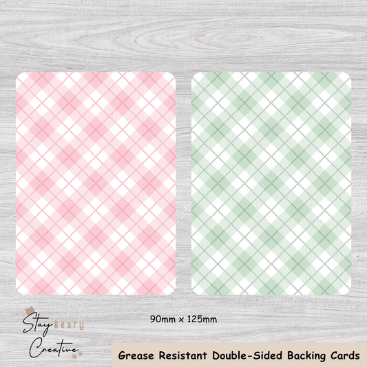 [Food Safe] Light Coral or Green Tartan - Double Sided Designs - Backing Cards - 25 Pack