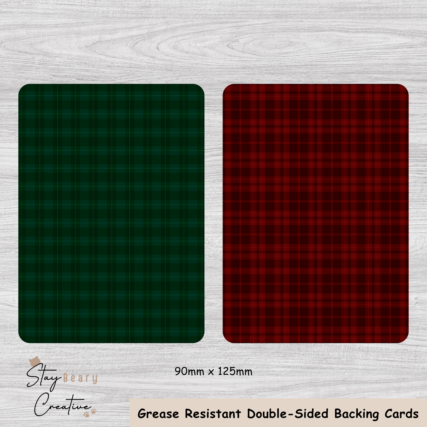 [Food Safe] Christmas Plaid - Double Sided Designs - Backing Cards - 25 Pack
