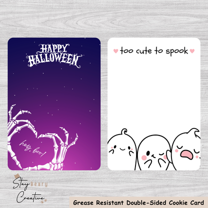 [Food Safe] Hey Boo! - Too Cute To Spook - Double Sided Designs - Vertical Cookie Cards - 25 Pack