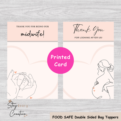[Food Safe] Thank You - Midwife - Double Sided Designs - Folded Bag Toppers - 25 Pack