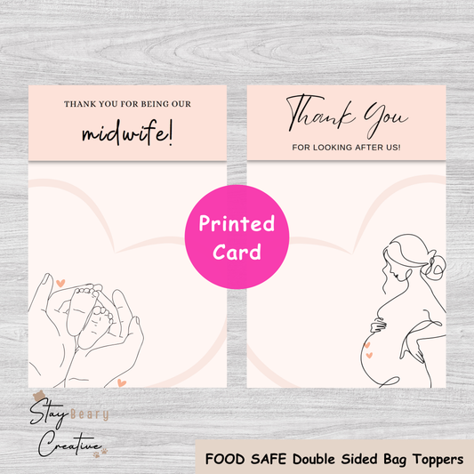 [Food Safe] Thank You - Midwife - Double Sided Designs - Folded Bag Toppers - 25 Pack