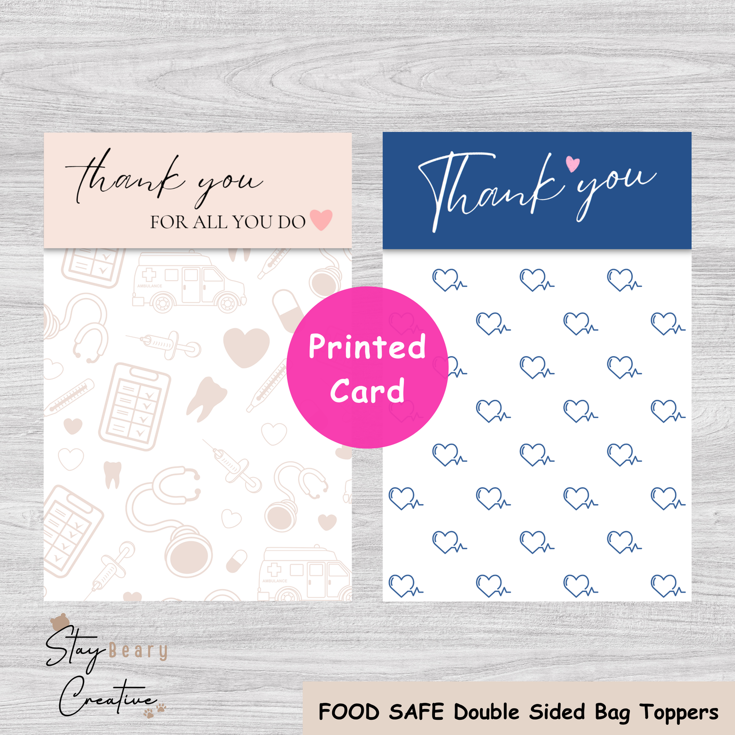 [Food Safe] Thank You For All You Do - Double Sided Designs - Folded Bag Toppers - 25 Pack