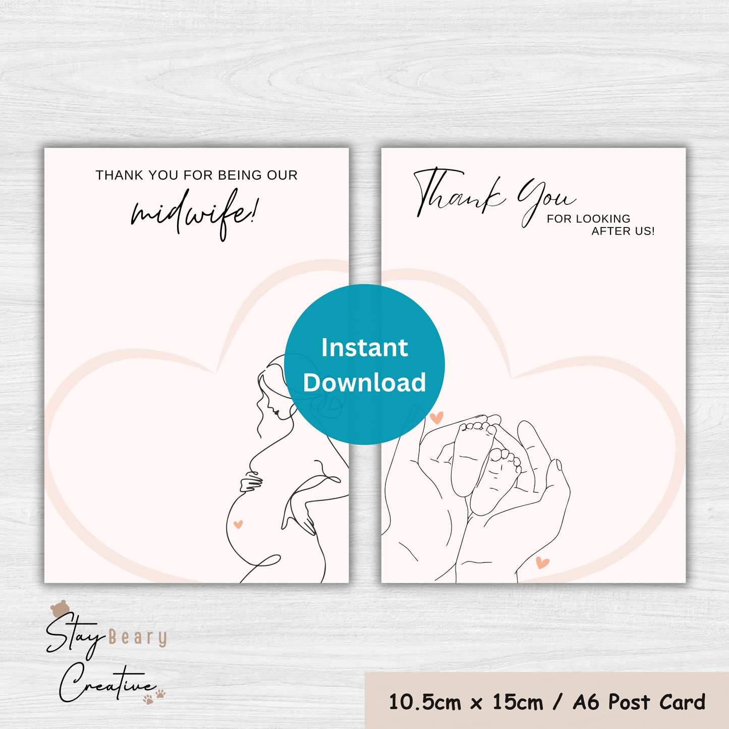 [DIGITAL] Thank You For Looking After Us - Thank You For Being Our Midwife - Cookie Cards - 10.5cm x 15cm - A6/Post Card