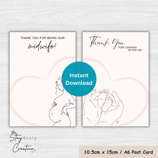 [DIGITAL] Thank You For Looking After Us - Thank You For Being Our Midwife - Cookie Cards - 10.5cm x 15cm - A6/Post Card