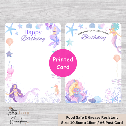 [Food Safe] Mermaid - Happy Birthday - Thank You - Double Sided Designs - Vertical Cookie Cards - 25 Pack