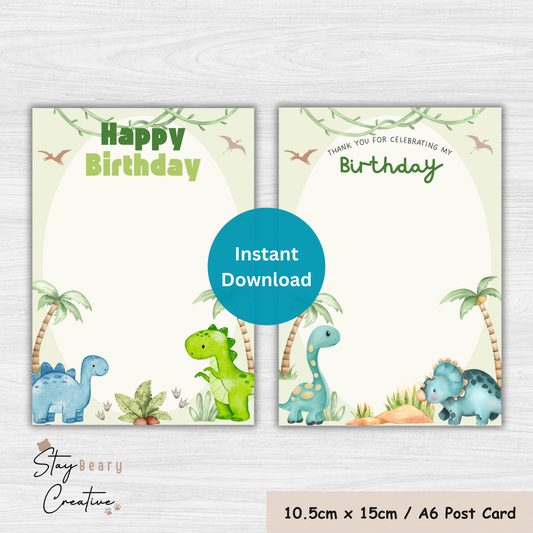 [DIGITAL] Dinosaur - Happy Birthday - Thank You - Cookie Cards - 10.5cm x 15cm