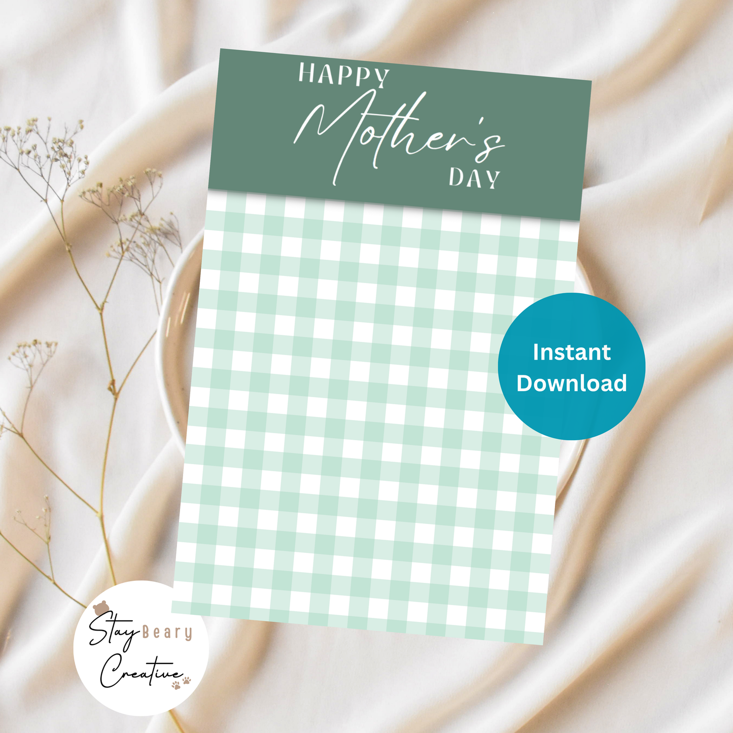 [DIGITAL] Happy Mother's Day - Green Gingham - Double Sided Designs - Folded Bag Toppers