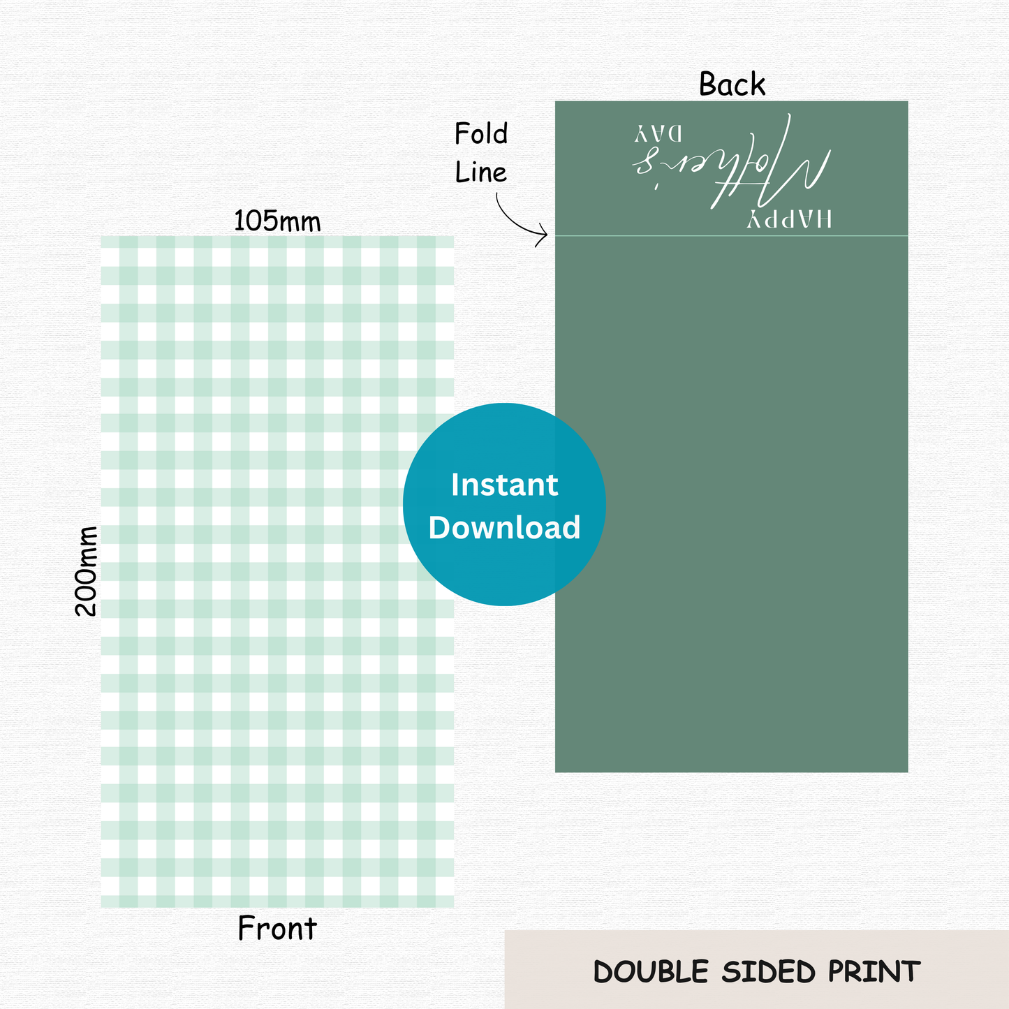 [DIGITAL] Happy Mother's Day - Green Gingham - Double Sided Designs - Folded Bag Toppers