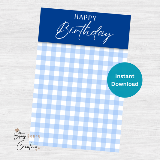 [DIGITAL] Happy Birthday - Blue Gingham - Double Sided Designs - Folded Bag Toppers