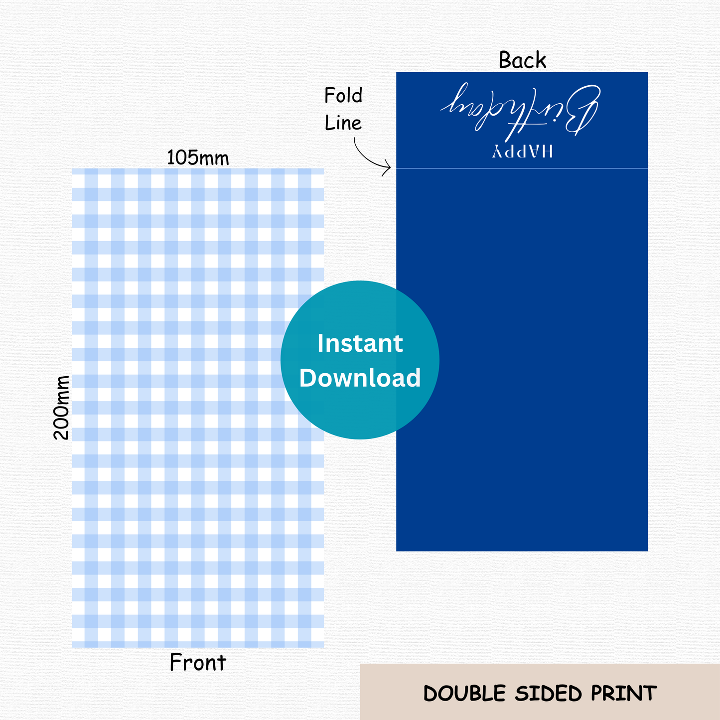 [DIGITAL] Happy Birthday - Blue Gingham - Double Sided Designs - Folded Bag Toppers