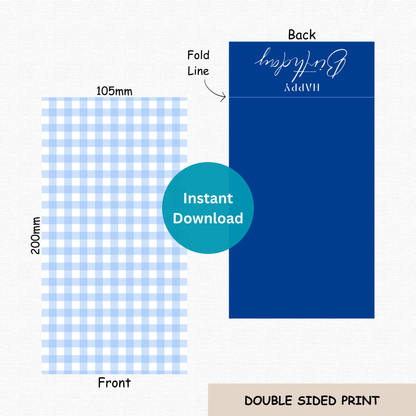 [DIGITAL] Happy Birthday - Blue Gingham - Double Sided Designs - Folded Bag Toppers