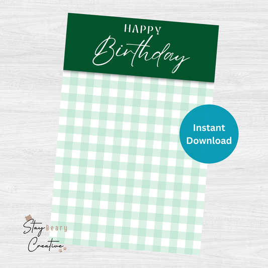 [DIGITAL] Happy Birthday - Green Gingham - Double Sided Designs - Folded Bag Toppers