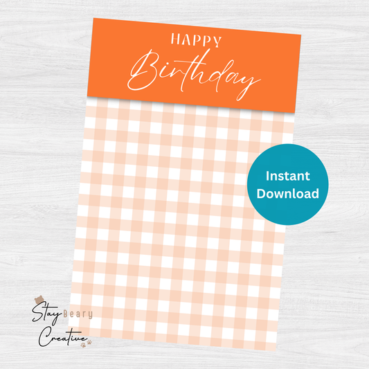 [DIGITAL] Happy Birthday - Orange Gingham - Double Sided Designs - Folded Bag Toppers