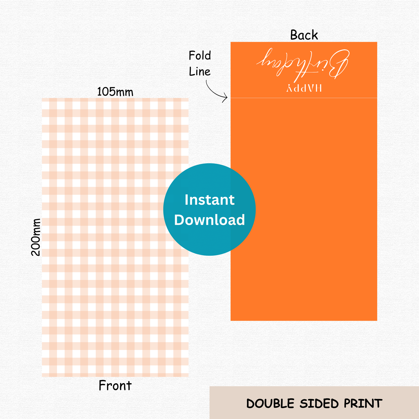 [DIGITAL] Happy Birthday - Orange Gingham - Double Sided Designs - Folded Bag Toppers