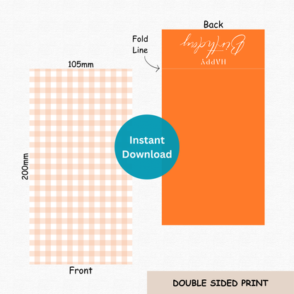 [DIGITAL] Happy Birthday - Orange Gingham - Double Sided Designs - Folded Bag Toppers