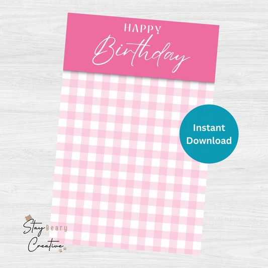 [DIGITAL] Happy Birthday - Pink Gingham - Double Sided Designs - Folded Bag Toppers