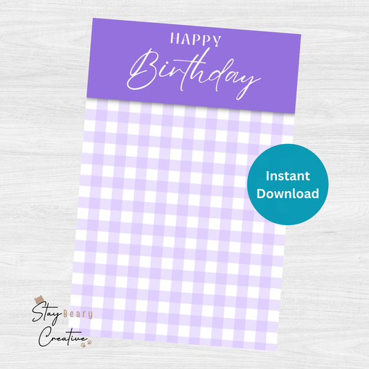 [DIGITAL] Happy Birthday - Purple Gingham - Double Sided Designs - Folded Bag Toppers