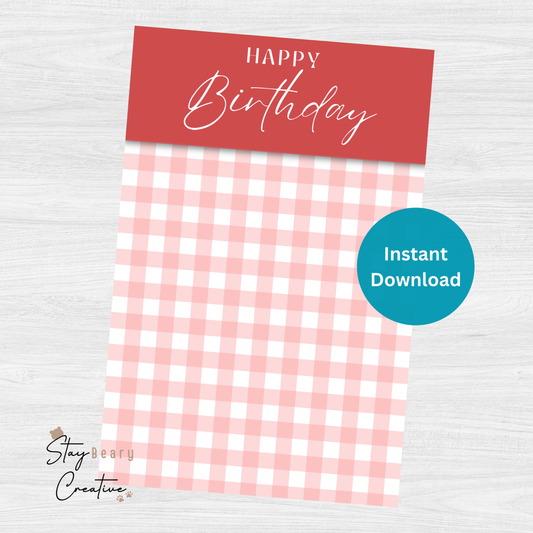 [DIGITAL] Happy Birthday - Red Gingham - Double Sided Designs - Folded Bag Toppers