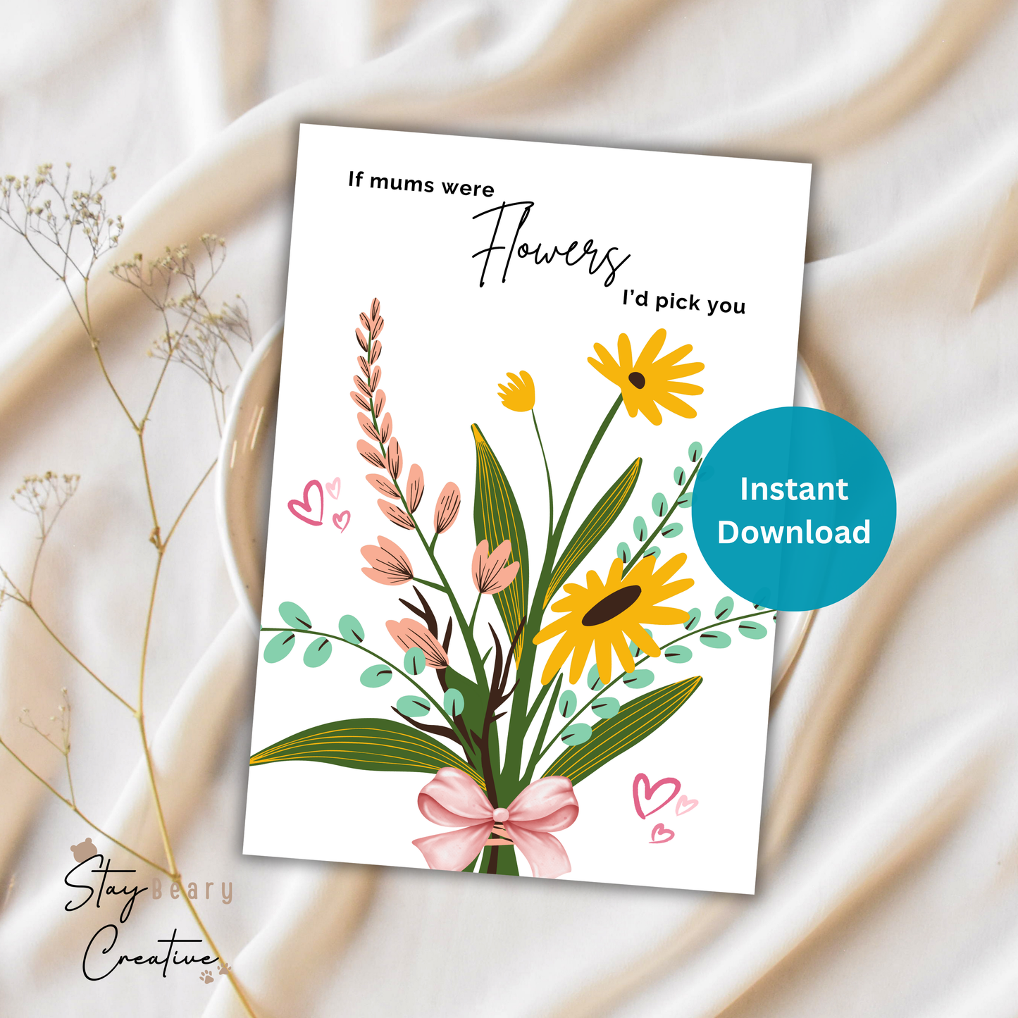 [DIGITAL] Mother's Day - If Mums Were Flowers I'd Pick You - Thank You - Cookie Cards - 10.5cm x 15cm
