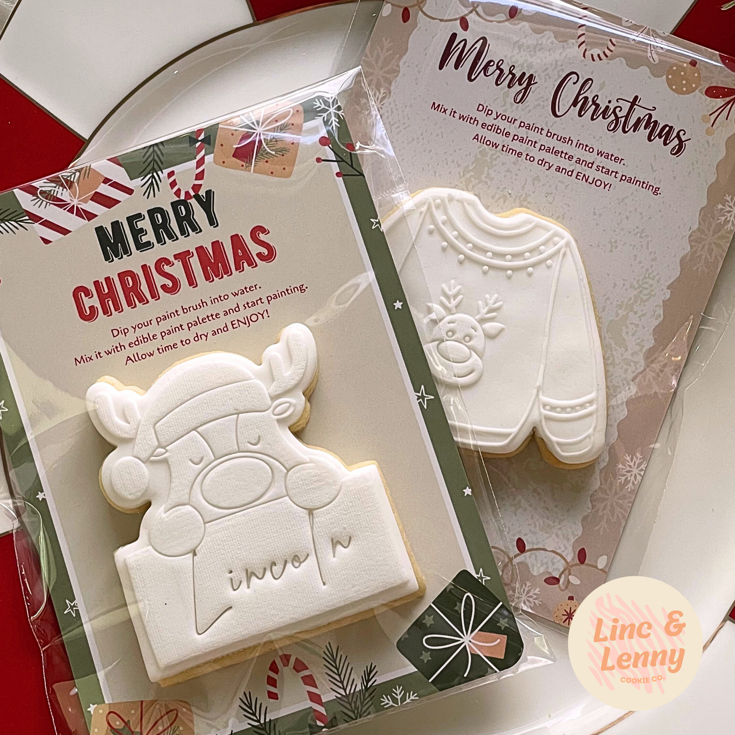 [Food Safe] Christmas Paint Your Own - Double Sided Designs - Vertical Cookie Cards - 25 Pack