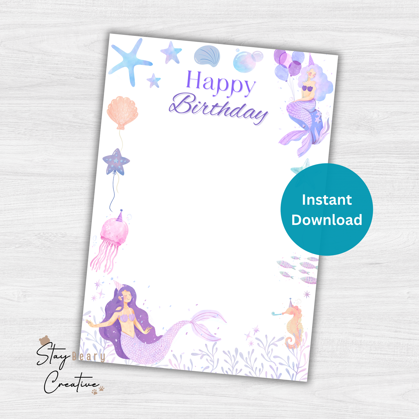 [DIGITAL] Mermaid - Happy Birthday - Thank You - Cookie Cards - 10.5cm x 15cm
