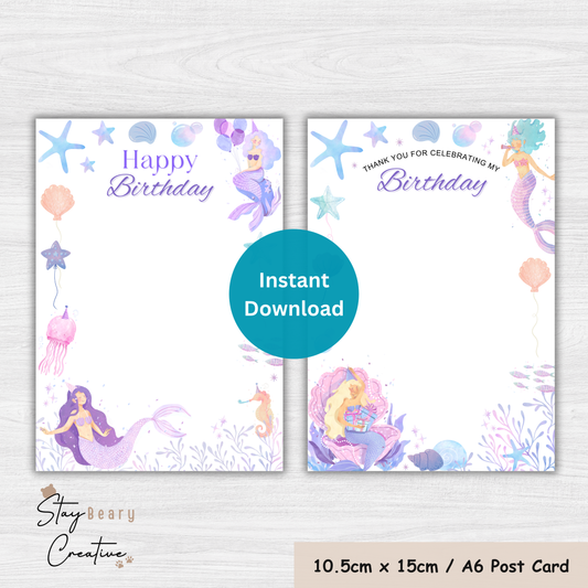 [DIGITAL] Mermaid - Happy Birthday - Thank You - Cookie Cards - 10.5cm x 15cm
