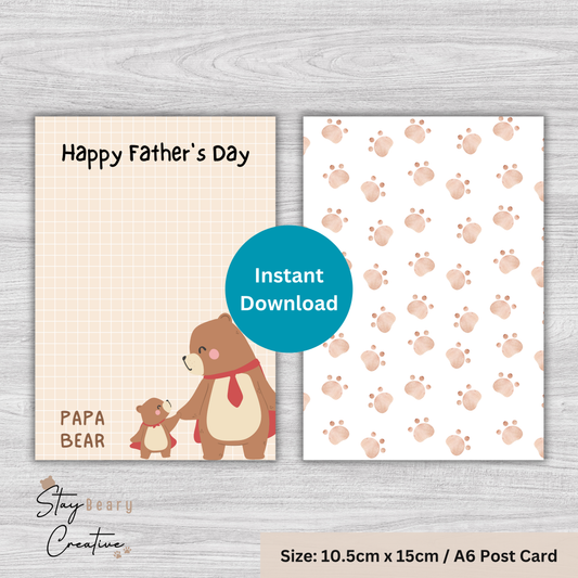 [DIGITAL] Father's Day - Papa Bear - Bear Paw Pattern - Cookie Cards - 10.5cm x 15cm - A6/Post Card