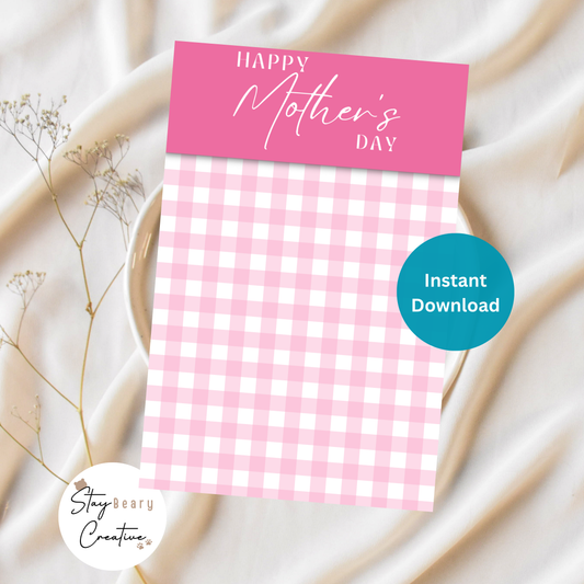 [DIGITAL] Happy Mother's Day - Pink Gingham - Double Sided Designs - Folded Bag Toppers