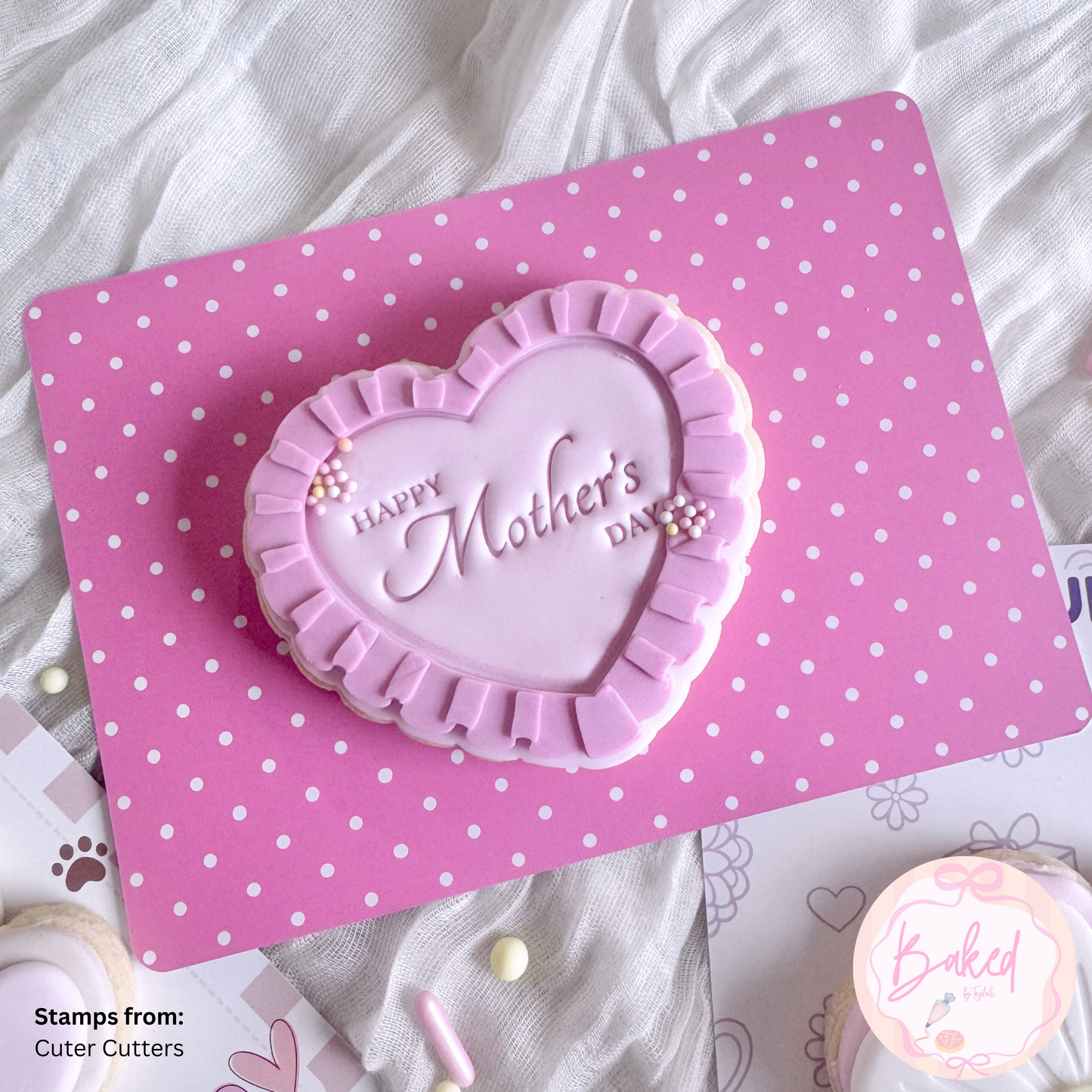 [Food Safe] Mum, I Love YOU - Pink Dot Pattern - Double Sided Designs - Horizontal Cookie Cards - 25 Pack