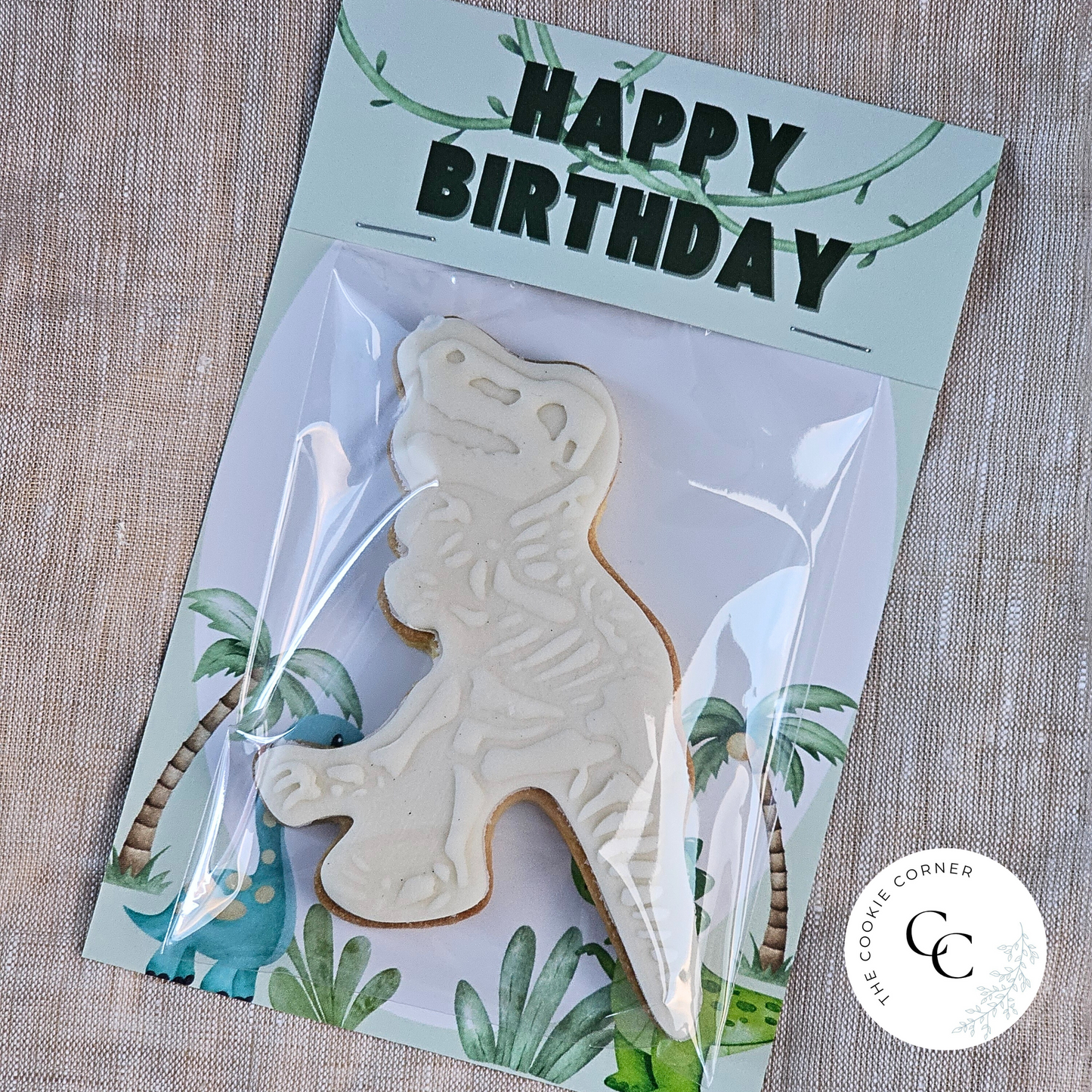 [Food Safe] Dinosaur - Happy Birthday - Double Sided Designs - Folded Bag Toppers - 25 Pack