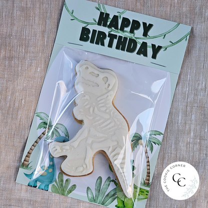 [Food Safe] Dinosaur - Happy Birthday - Double Sided Designs - Folded Bag Toppers - 25 Pack