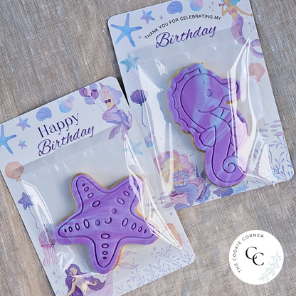 [Food Safe] Mermaid - Happy Birthday - Thank You - Double Sided Designs - Vertical Cookie Cards - 25 Pack