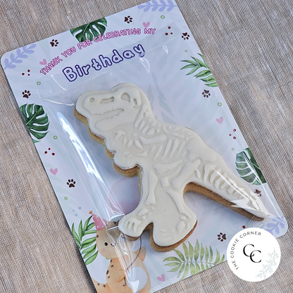 [Food Safe] Pink Dinosaur - Roar - Thank You - Double Sided Designs - Vertical Cookie Cards - 25 Pack