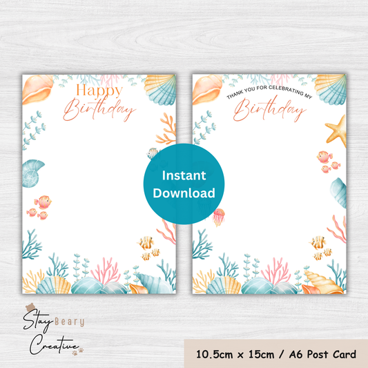 [DIGITAL] Under The Sea #1 - Happy Birthday - Thank You - Cookie Cards - 10.5cm x 15cm