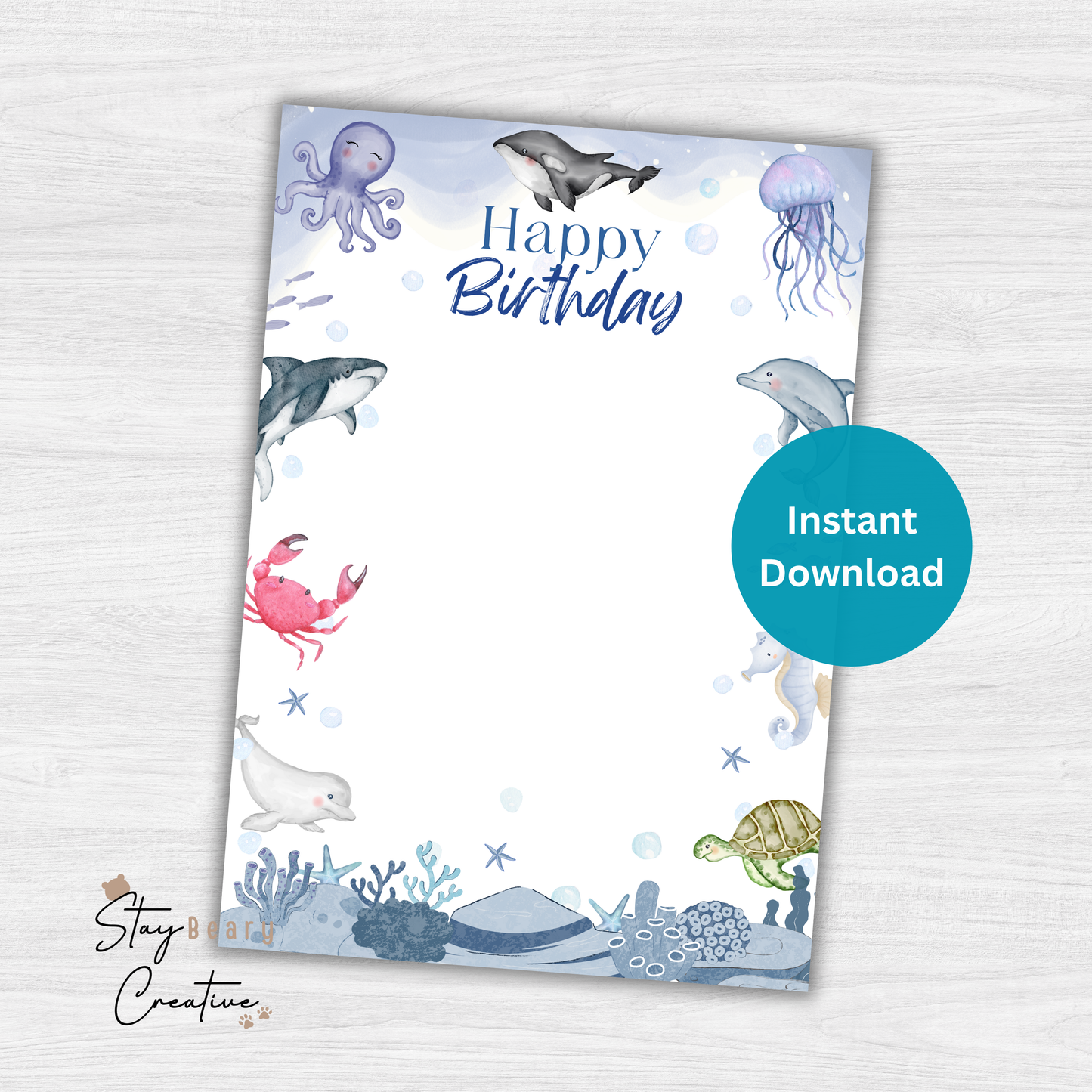 [DIGITAL] Under The Sea #2 - Happy Birthday - Thank You - Cookie Cards - 10.5cm x 15cm