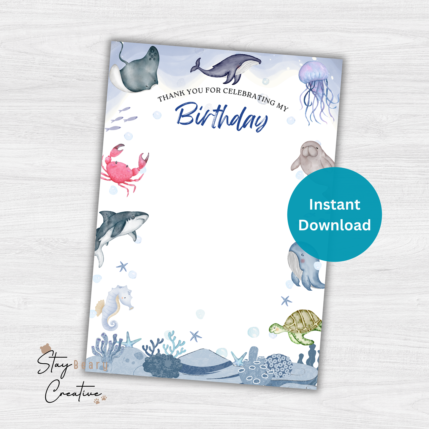 [DIGITAL] Under The Sea #2 - Happy Birthday - Thank You - Cookie Cards - 10.5cm x 15cm