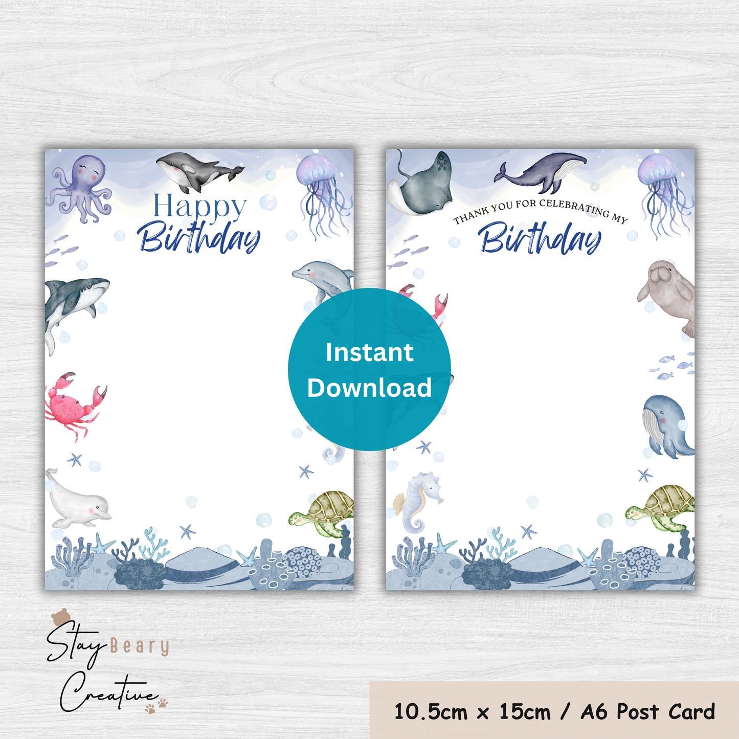 [DIGITAL] Under The Sea #2 - Happy Birthday - Thank You - Cookie Cards - 10.5cm x 15cm