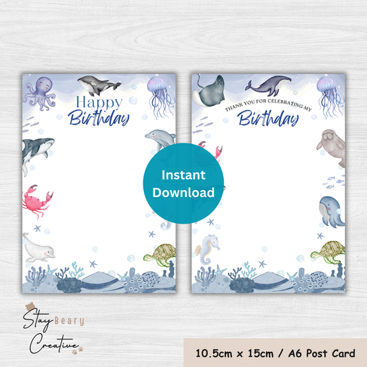 [DIGITAL] Under The Sea #2 - Happy Birthday - Thank You - Cookie Cards - 10.5cm x 15cm